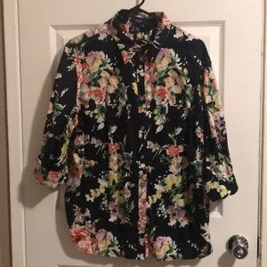 CHAPS 3/4 Sleeve Floral Button Down Blouse